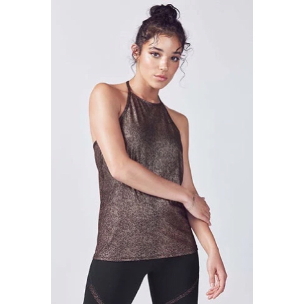 𝅺Fabletics Ciara Tank Metallic Rose Gold Black Size XS